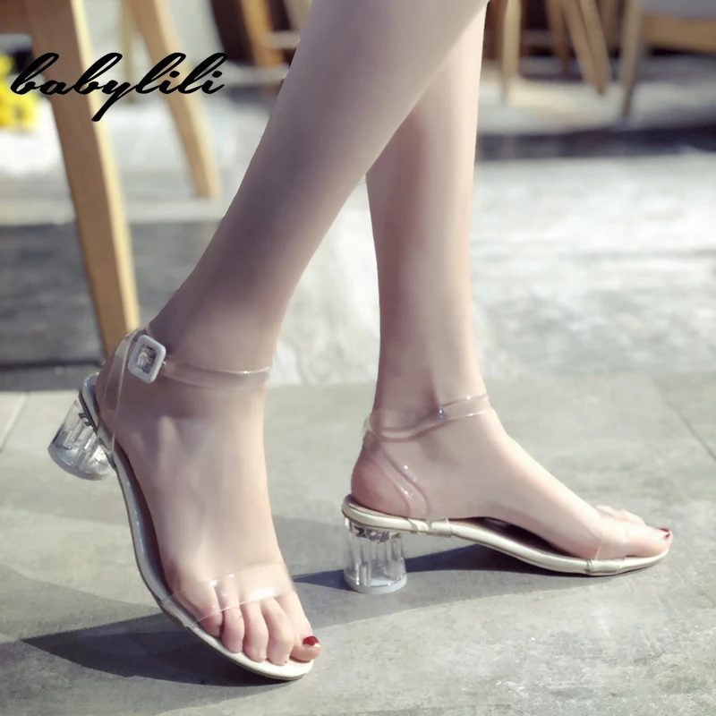 

Summer Clear Pvc sandals Women Transparent Crystal Sandals Round Heel Womans Waterproof Beach Sandales lady high heels shoes
