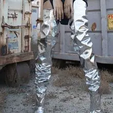 Сезон осень; стиль знаменитостей; зеркальные кожаные женские сапоги выше колена; Цвет серебристый, золотистый; простые туфли с острым носком на высоком каблуке-шпильке