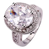 New Women Rings Alluring Jewelry Oval Cut Glittering Pure White Topaz Silver Ring Size 7 8 9 10 11 Free Shipping Wholesale