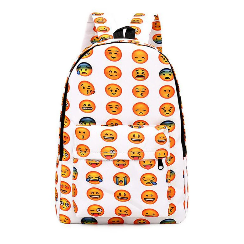 Emoji Backpack Pretty Style Women Canvas Backpacks Emoji Face Printing