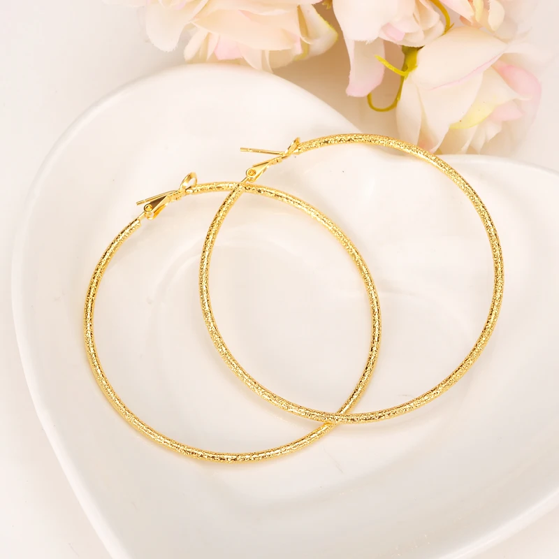 

Big Round Hip-Hop Earrings New Trendy 14 k Yellow Solid Fine Gold Filled Fashion Jewelry 30mm Diameter Large Earrings Women
