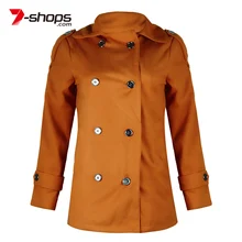 AECU de invierno de las mujeres Abrigo de doble botonadura mujeres elegante breve solapa manga larga abrigos de bolsillo Vintage abrigo cálido mujeres Trenchcoat