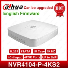 Dahua NVR NVR4104-P-4kS2 4CH NVR 8MP Smart 1U 4PoE 4K& H.265 Lite сетевой видеорегистратор Full HD 1080P рекордер с 1SATA