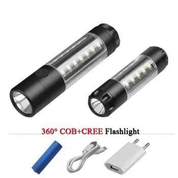 

camping lamp mini led torch flashlight 18650 Rechargeable battery COB flash light usb Warning pen light waterproof lampe torche