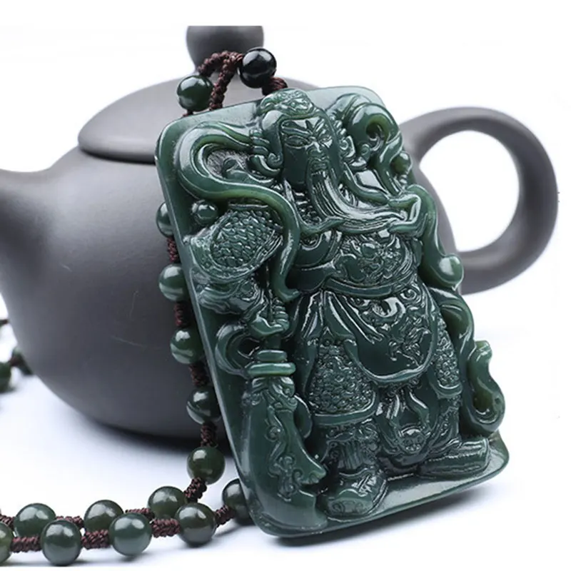 

Natural China Xinjiang HeTianjade carved Guan Gong Pendant Wearing the atmosphere to bring wealth gift for men Fashion Jewelry