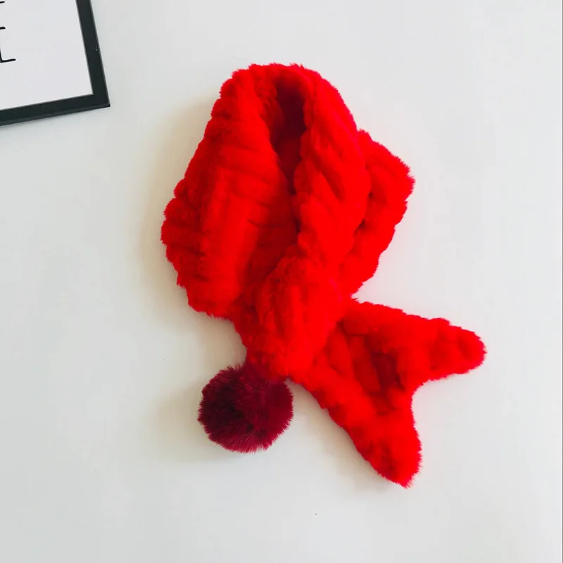 Зимний детский шарф для девочек, меховые шарфы-снуды, милый толстый теплый шейный платок, имитация кроличьего меха, теплый шарф - Цвет: red