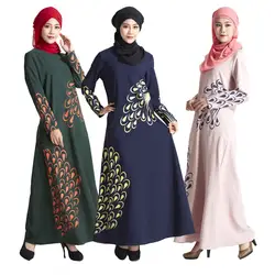 Малайзии мусульманское платье Абаи Турции Исламская Для женщин Перо платья с принтом фотографии джилбаба одежда Бурка леди турецкий Для