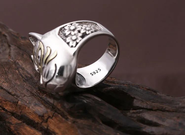 FNJ 925 Серебряное кольцо призрак Модные украшения S925 Стерлинговое Серебряные кольца для Для женщин Для мужчин Размеры 8-10,5 bague цветок