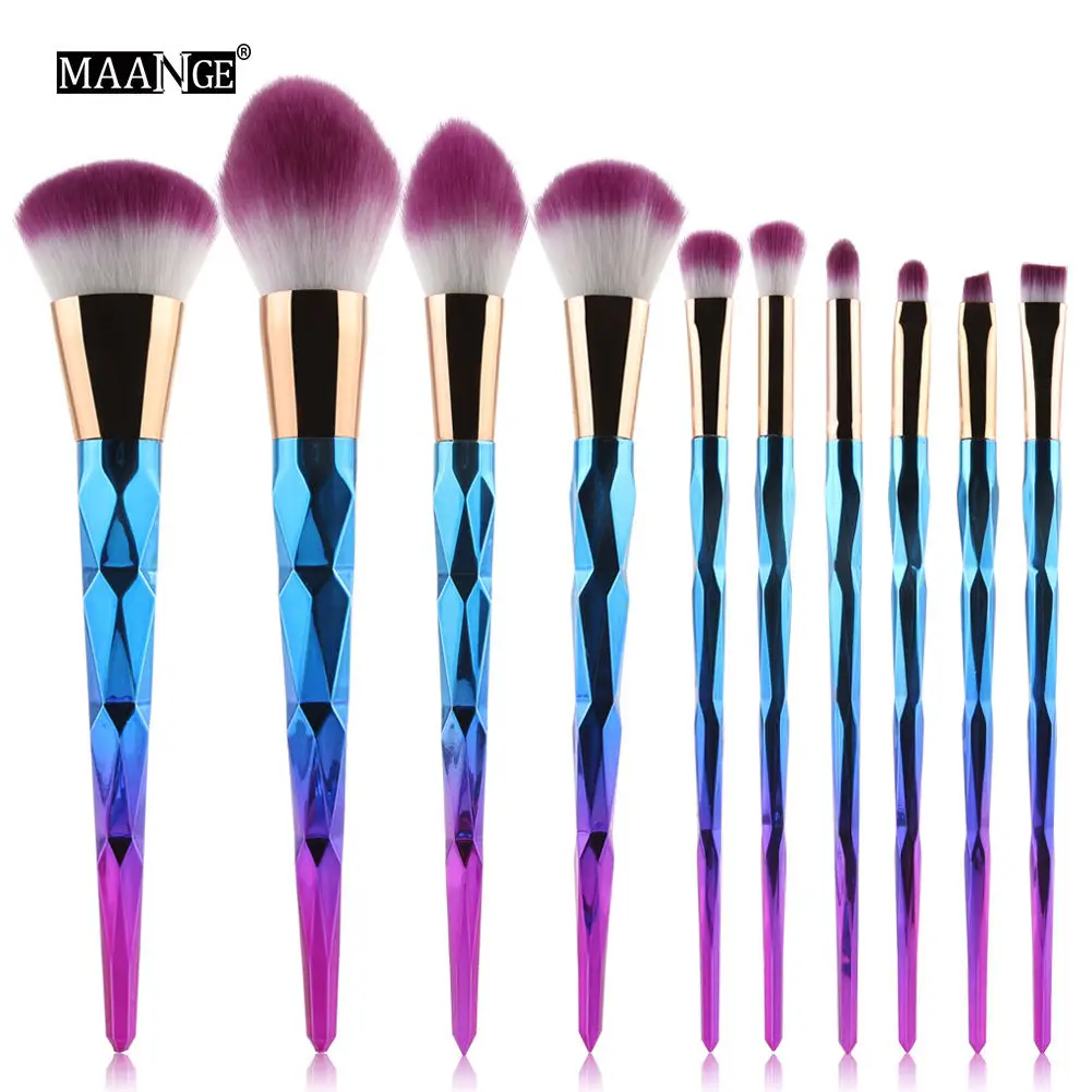 2017Gradient Color Purple 7 10pcs Powder Makeup Brushes Set Cosmetic Tools Powder Contour Foundation Eyeshadow Brush