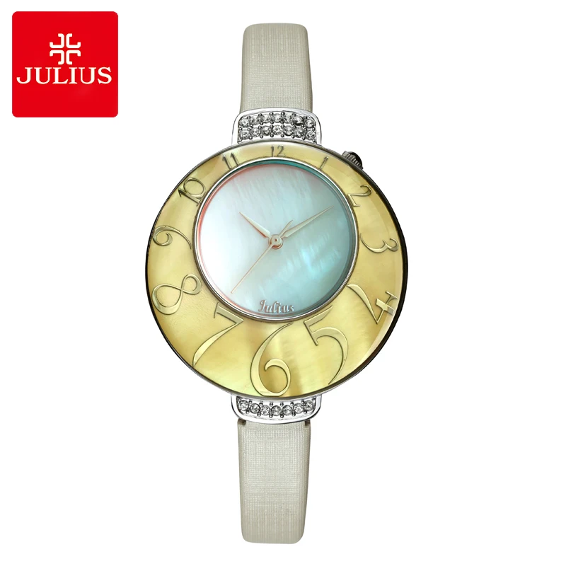 

Julius Ladies Wrist Watch Quartz Hours Best Fashion Dress Korea Bracelet Brand Ice Cream Leather Clock Round CZ JA504 Multicolor