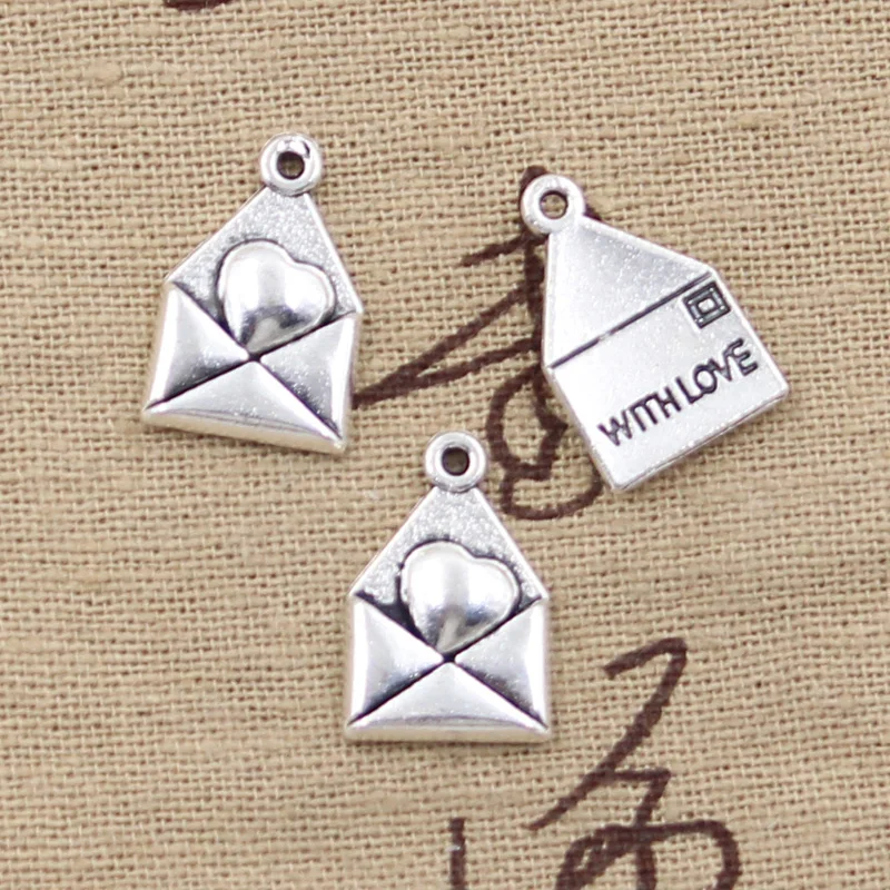 

20pcs Charms letter heart with love 18x12mm Antique Silver Pendants DIY Necklace Crafts Making Findings Handmade Tibetan Jewelry