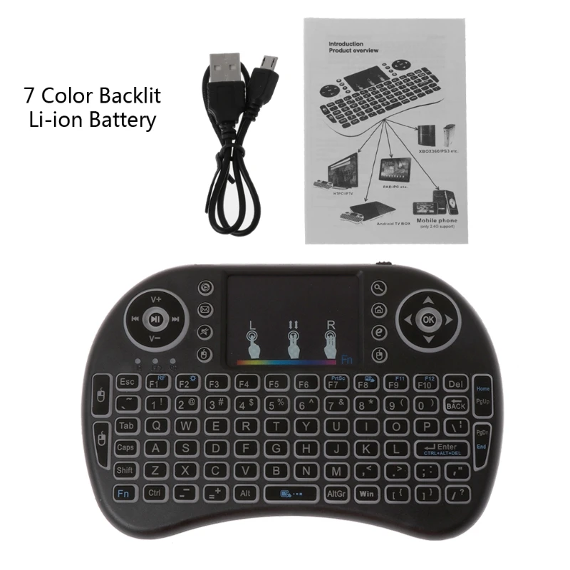 

Wireless Keyboard 7 Color Backlit i8 Wireless Keyboard 2.4GHz Touchpad Fly Air Mouse PC TV PS3