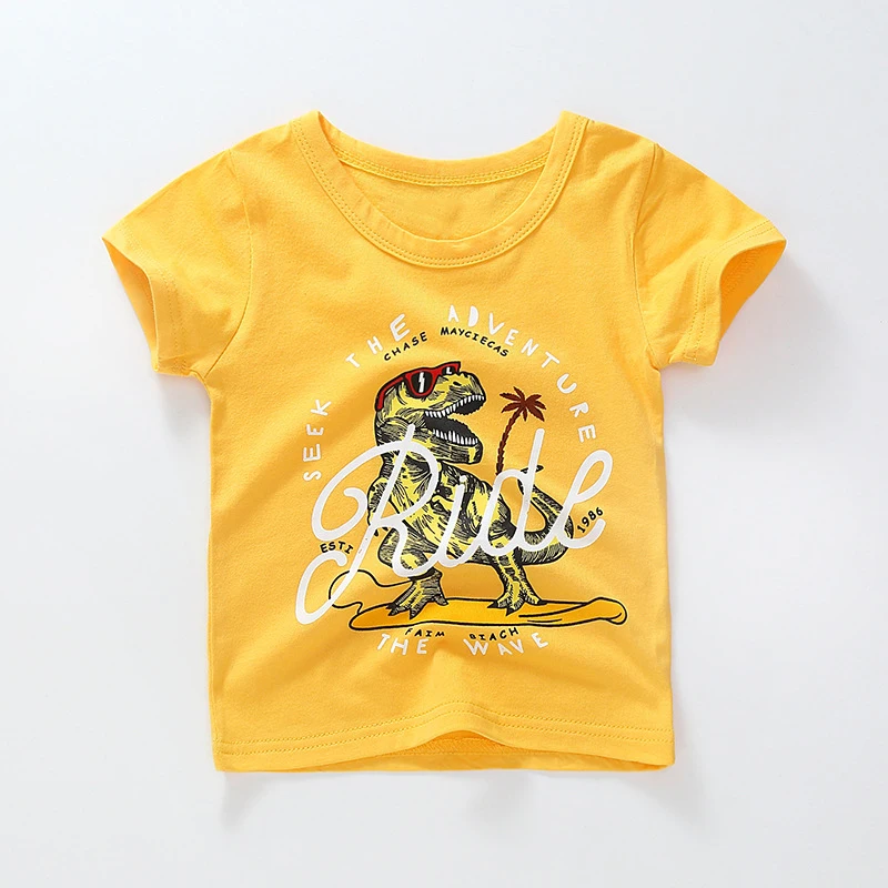 

Summer Cartoon Print Baby Boys Girls Yellow Dinosaur T Shirt Kids T Shirt Children Baby Cotton Clothes Toddler Tops 18M-8Y