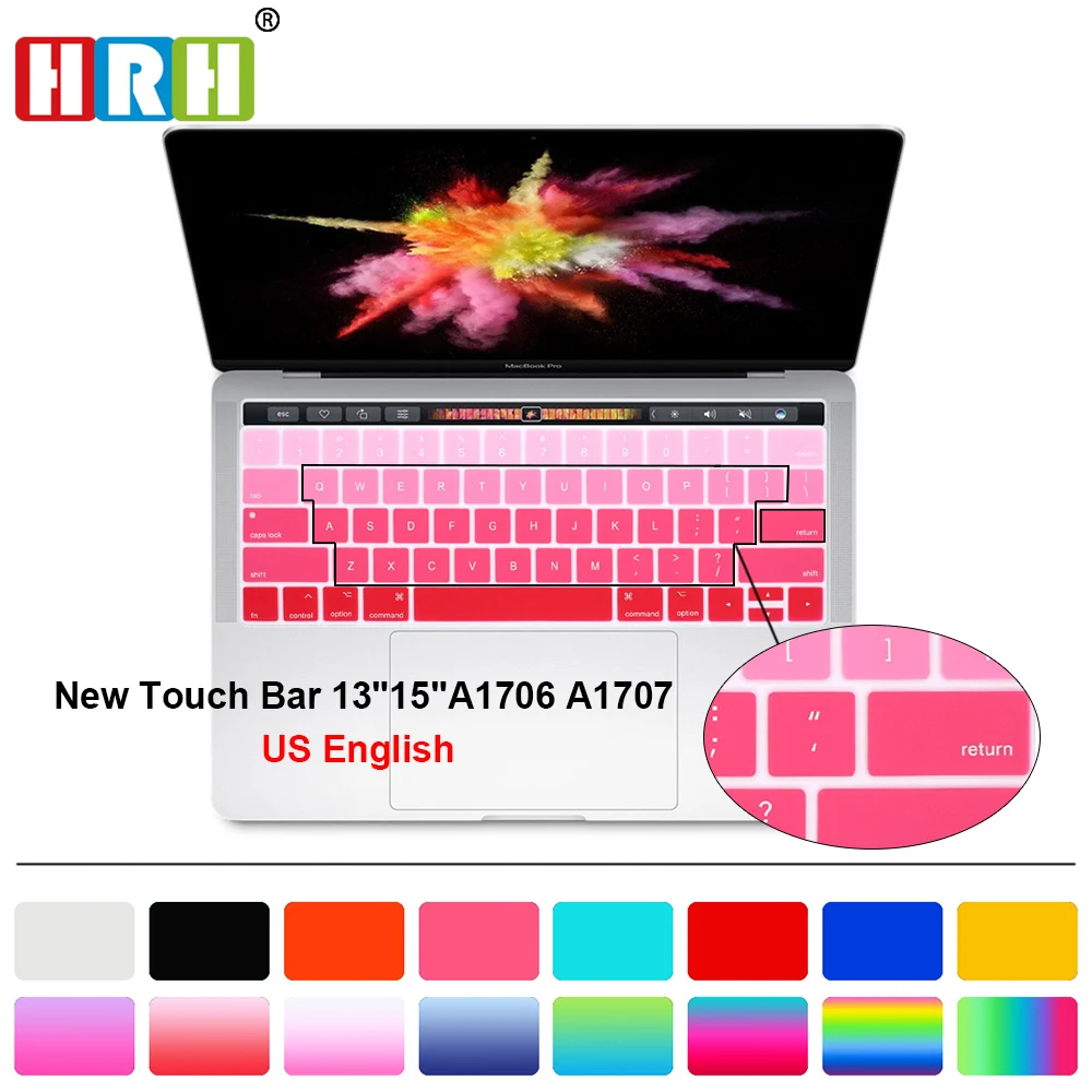 

HRH Rainbow Silicone US Keyboard Cover Skin Protector For Macbook Pro 13" A1706 A1989 and 15" A1707 A1990 2016 Version Touch Bar
