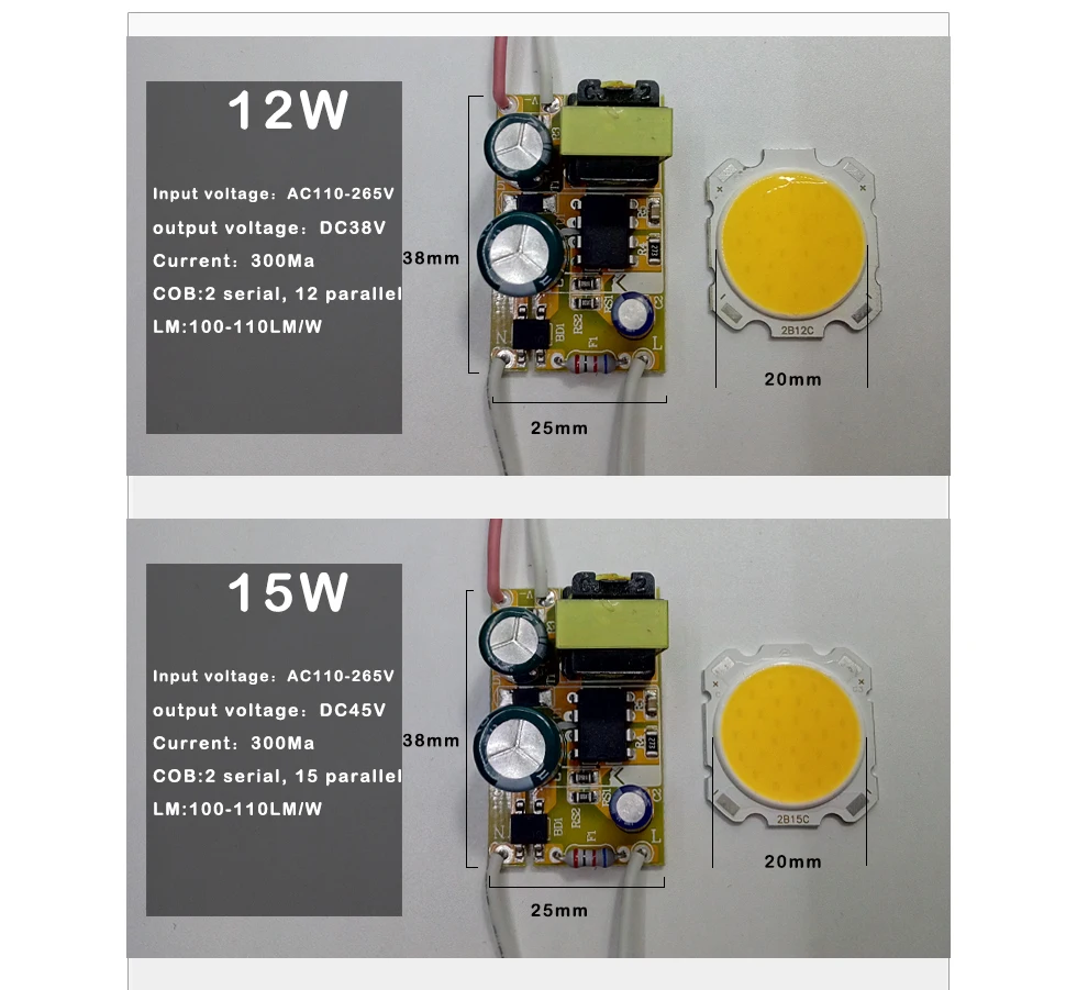 3 Вт 5 Вт 7 Вт 10 Вт 12 Вт 15 Вт COB светодиодный+ драйвер Источник питания встроенное освещение постоянного тока 85-265 в выход 300 мА трансформатор
