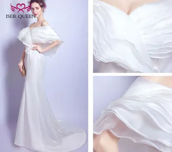 

Europe Simple Design Satin Mermaid Wedding Dress Ruffles Bat Sleeve vestido de noiva Vintage Sexy Wedding Dresses WX0094