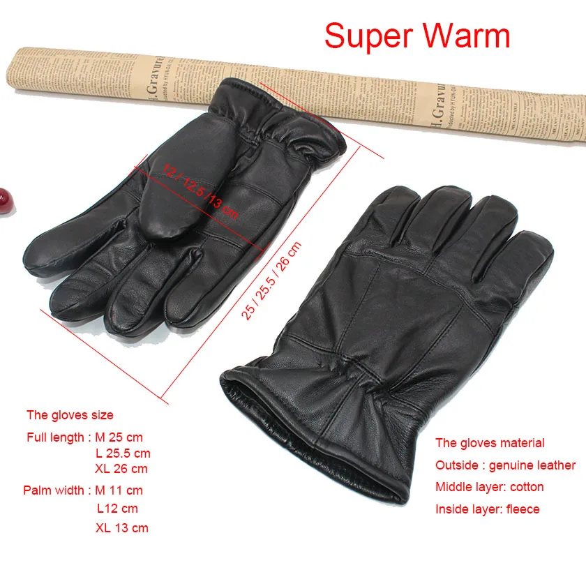 New Brand Super Warm Genuine Leather Gloves for Men 2019 Winter Warm Cotton Padded Gloves Large Size Male Motorcycle Mittens