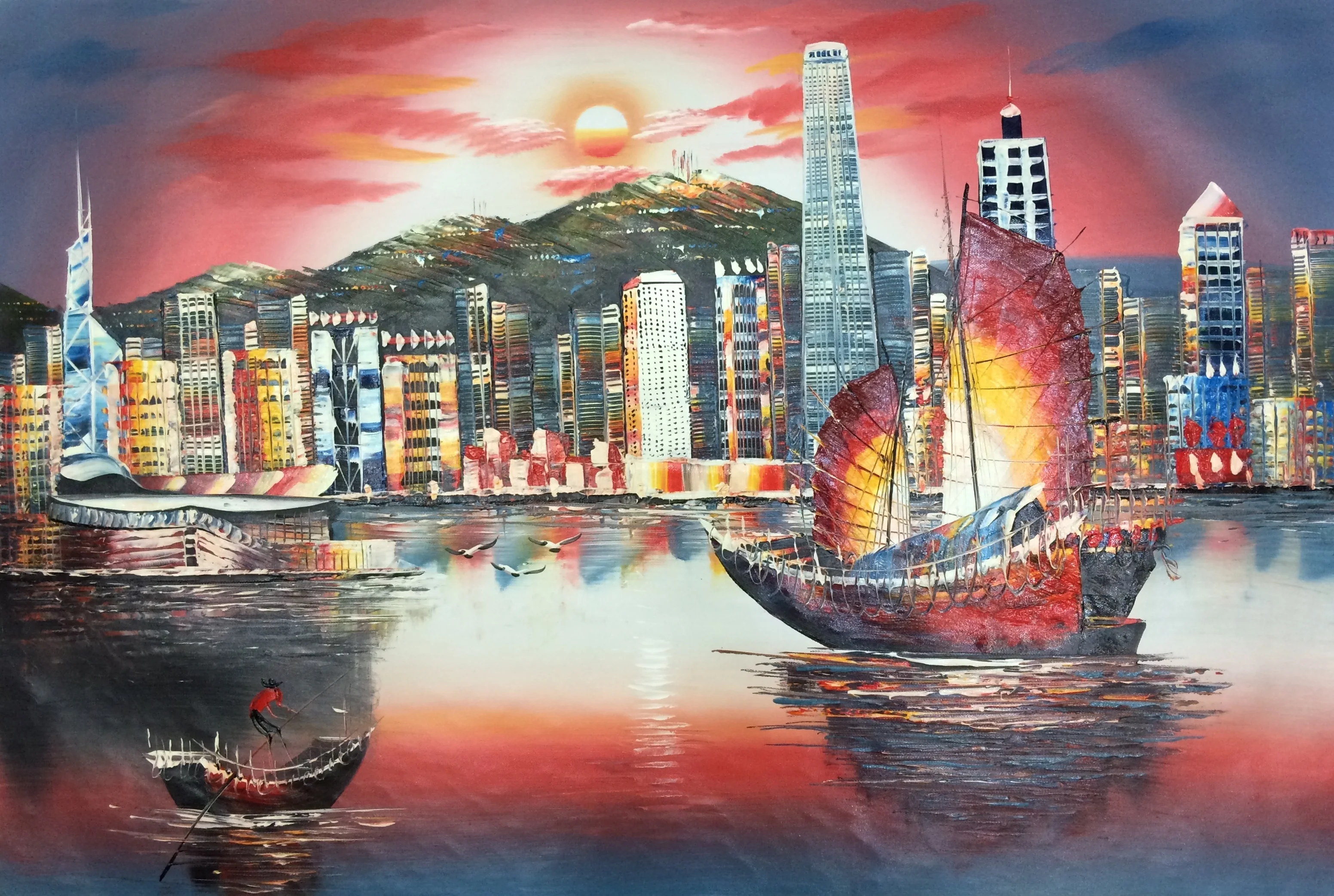 Hand Painted Oil Canvas Painting White and Black Hong Kong ...