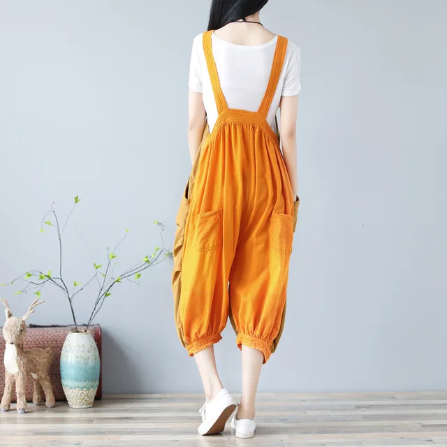 Large Size Women Baggy Jumpsuit Cotton Knitted Drop Crotch Overalls