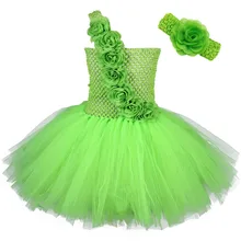 Green One Shoulder Flower Girl Dress Kid Christmas Carnival Party Dresses Toddler Girls Princess Knee Length Tutu Dress Vestido knee length blush pink flower girl dresstiered tulle cupcake toddler infant tutu girl birthday dress