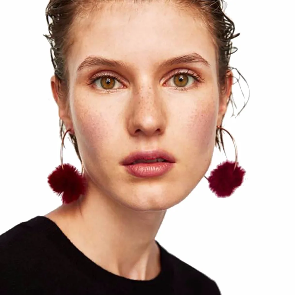 1Pair Fashion Women Cotton Ball Hot Drop Earrings Statement Jewelry