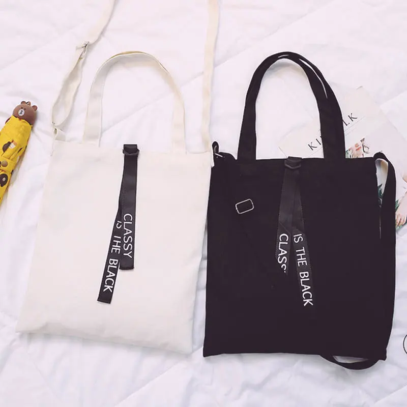 

fashion women letter printing canvas shoulder bags 2018 new arrival soft fold over zipper female students girls school handbags
