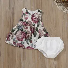 Pudcoco/Одежда для новорожденных девочек Хлопковое платье без рукавов с цветочным принтом Короткие штаны комплекты из 2 предметов летняя одежда
