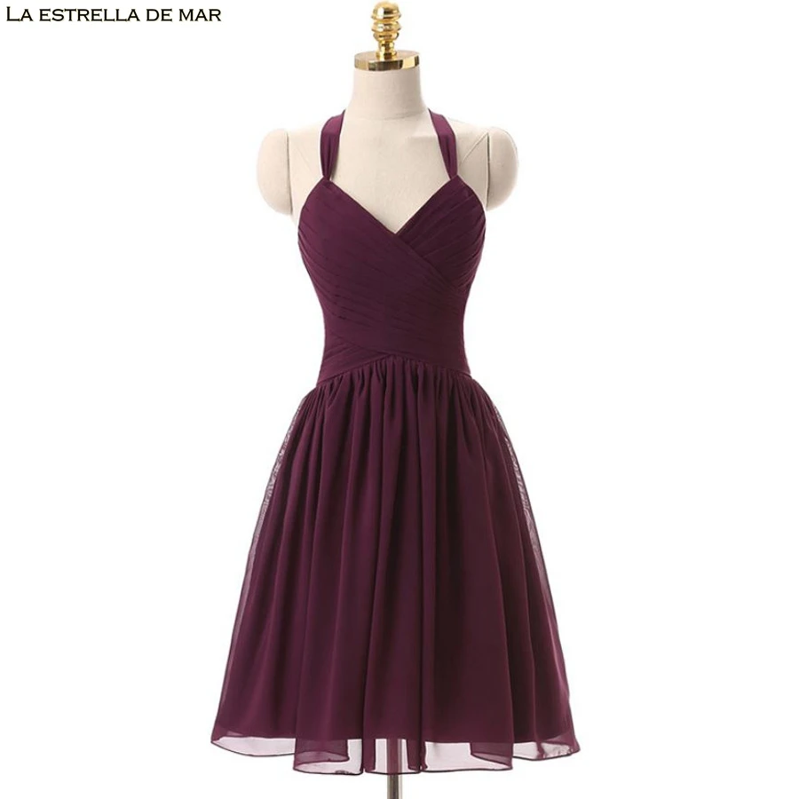 

Vestido de noiva simples 2019 new sexy V neck a Line Burgundy bridesmaid dress short real photo wedding guest dress