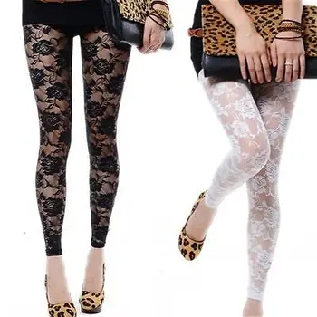 

Fashion Sexy Women Gothic Punk Leggings Pants Lace Rose Skinny Trousers 2019 arrival new style