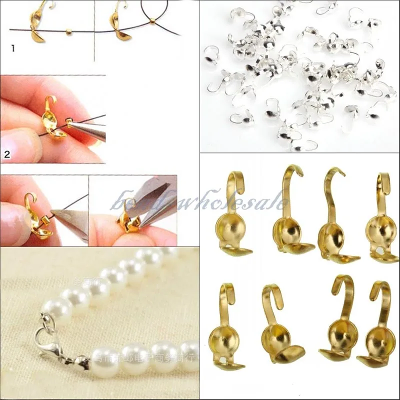 

100pcs/lot Silver Gold Plated Metal Crimp End Bead Caps For DIY Jewelry Making Necklaces