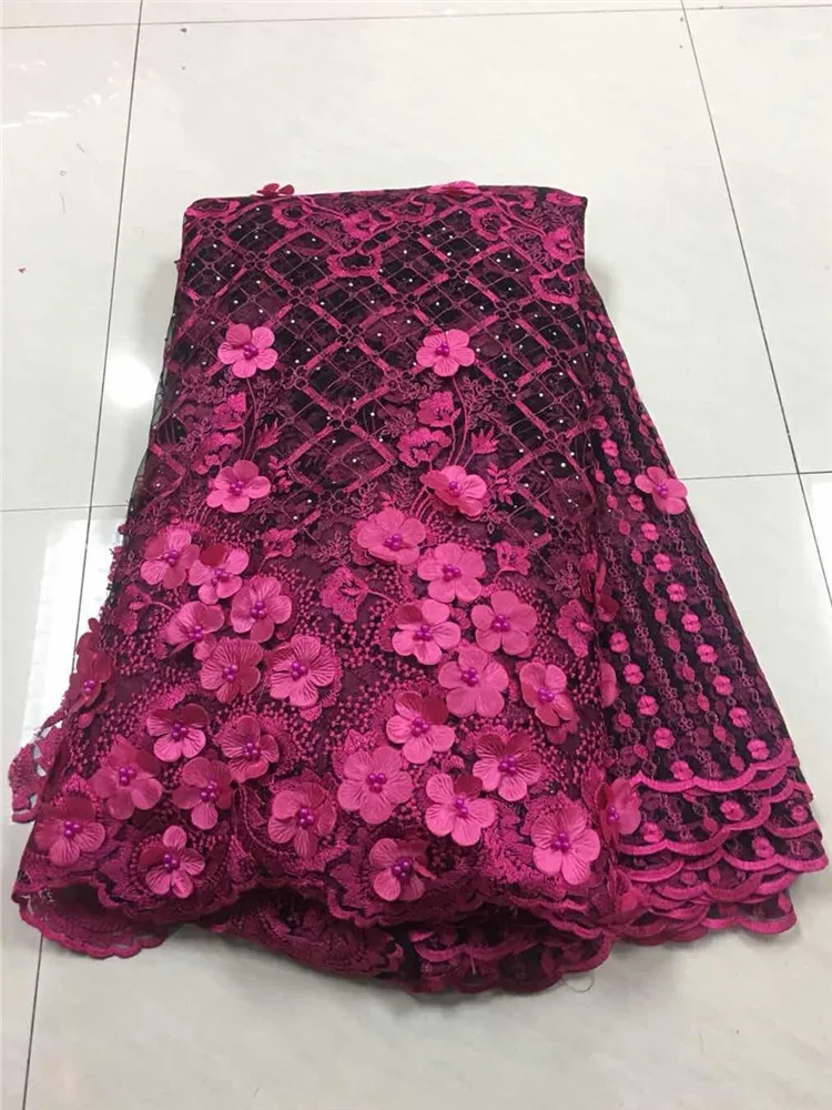 

2019high quality 3DStereo Applique lace Flowers free ship African French net lace with rhinestones for Evening Dresses NX22v1