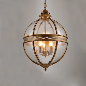 

Heavy wind American Vintage wrought iron glass lamp bar restaurant art creative gilded bronze pendant light ZL300
