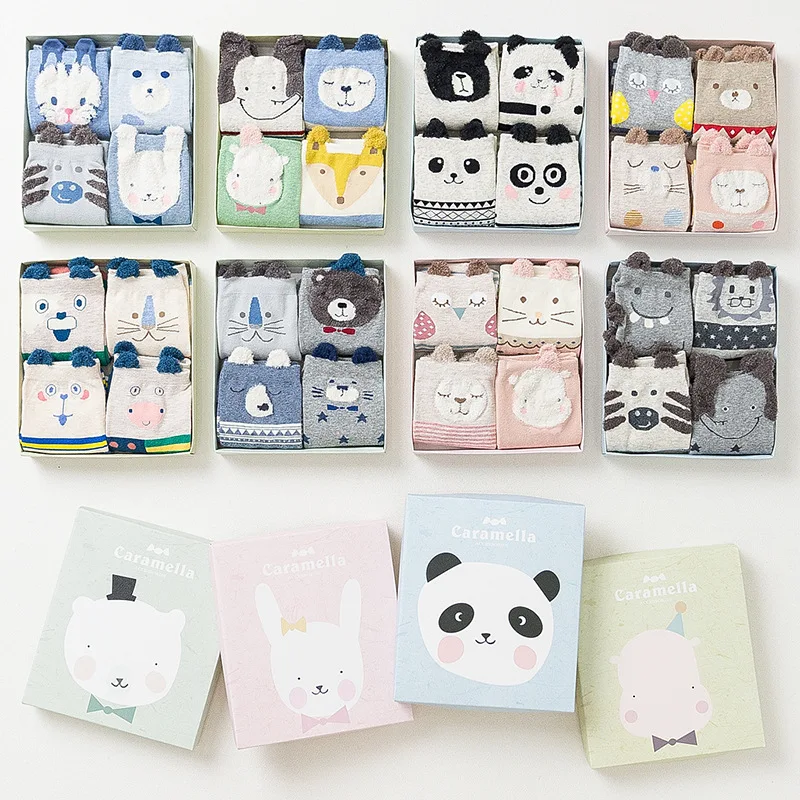 4 пары Caramella хлопок для женщин/для мужчин весна рисунок на тему осени Kawaii экипажа