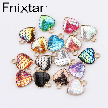 

Fnixtar 30Pcs Mermaid Fish Scale Love Heart Charms PVD Gold Color Stainless Steel Dragon Scale Resin Charms For DIY Necklace