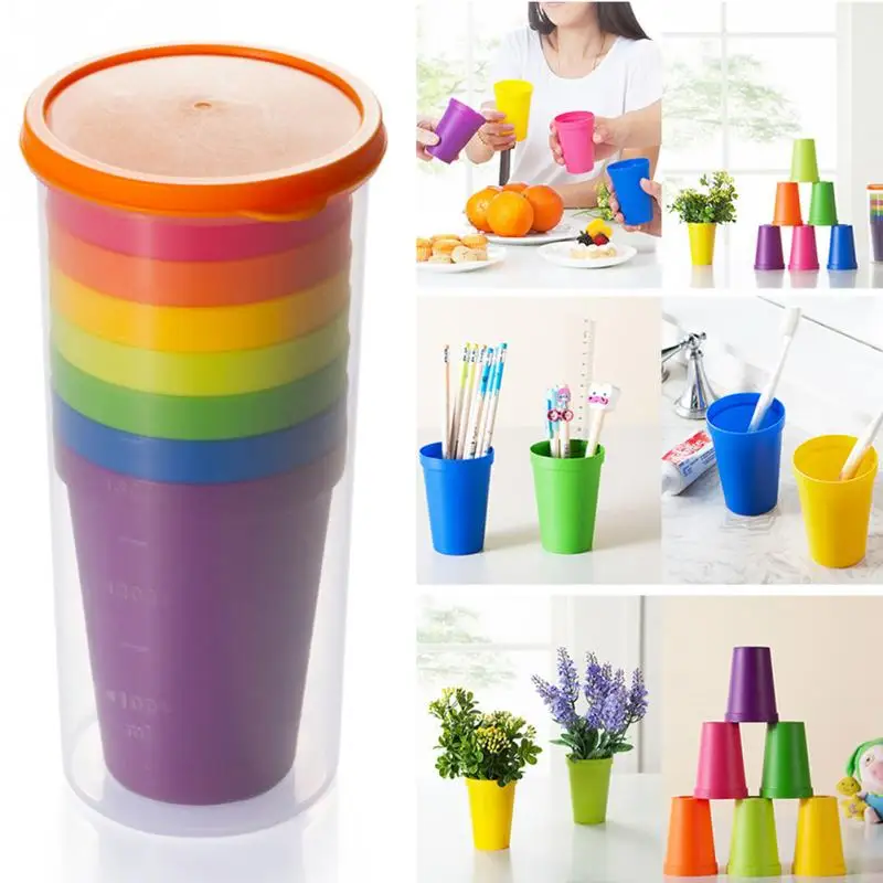

7pcs/set Plastic Cups Rainbow Color Portable Picnic Tourism Teacup Coffee Water Cup Household Kitchen Tools