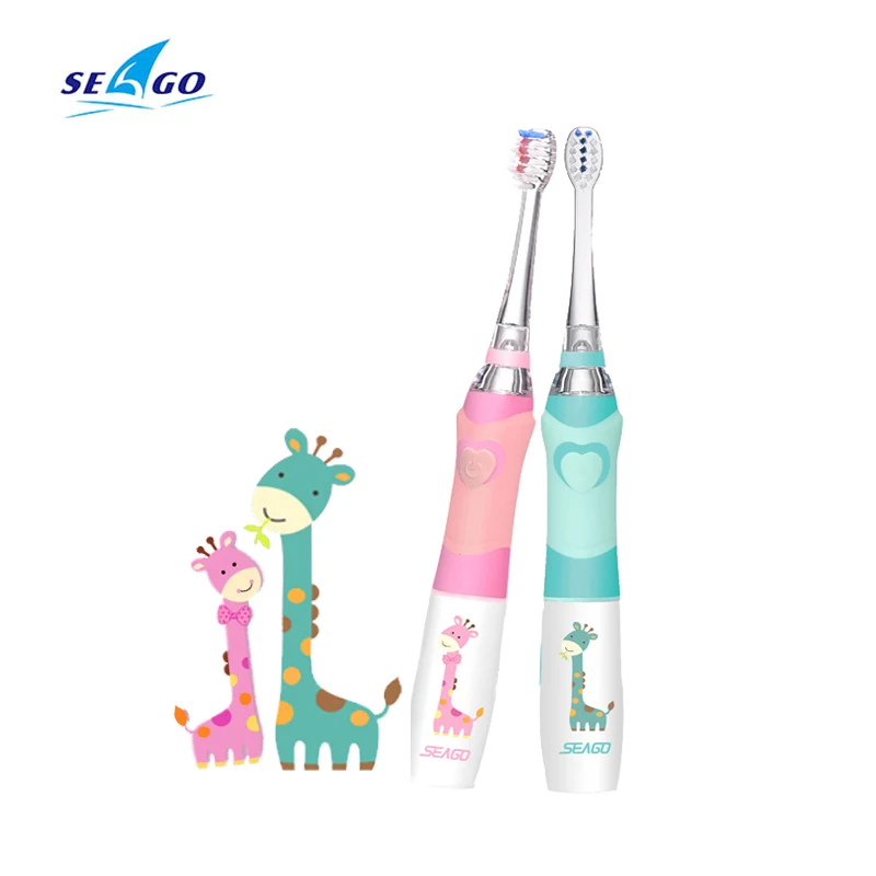 Seago Kids Sonic электрическая зубная щетка цветная светодиодная Водонепроницаемая мягкая Массажная детская 1 ручка+ 2 зубные щетки сменные головки