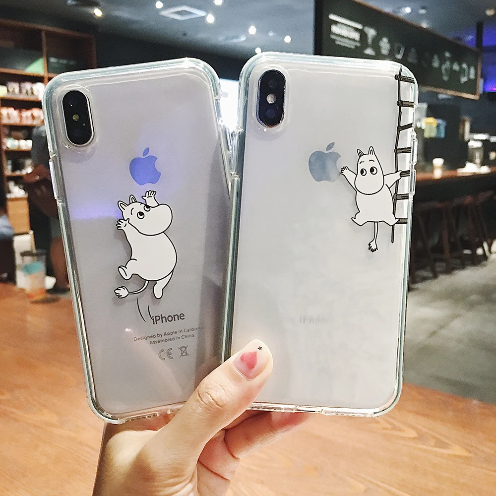 

Cute Japan anime Moomin phone case for iphone x xr xs max 7 8 6 s plus cartoon Fat hippo Colorful edges silicon clear Soft cover