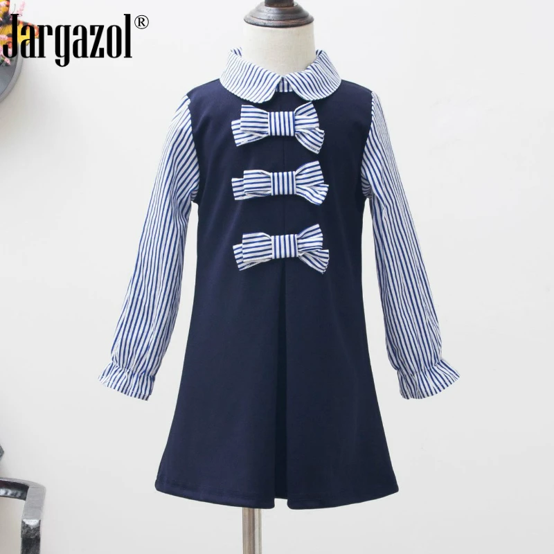 2019 Girls Dress Long Sleeve Fashion Stripred Casual Dress with Bow ...