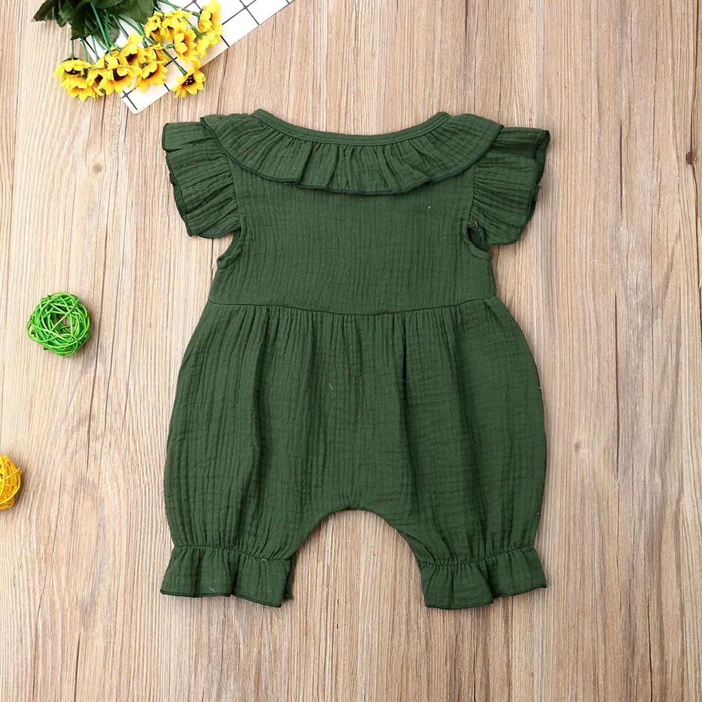 Summer Infant Baby Boys&Girls Fly Sleeve Ruffles Solid Romper Jumpsuit Clothes bebek tulum baby jumpsuit linen baby clothes