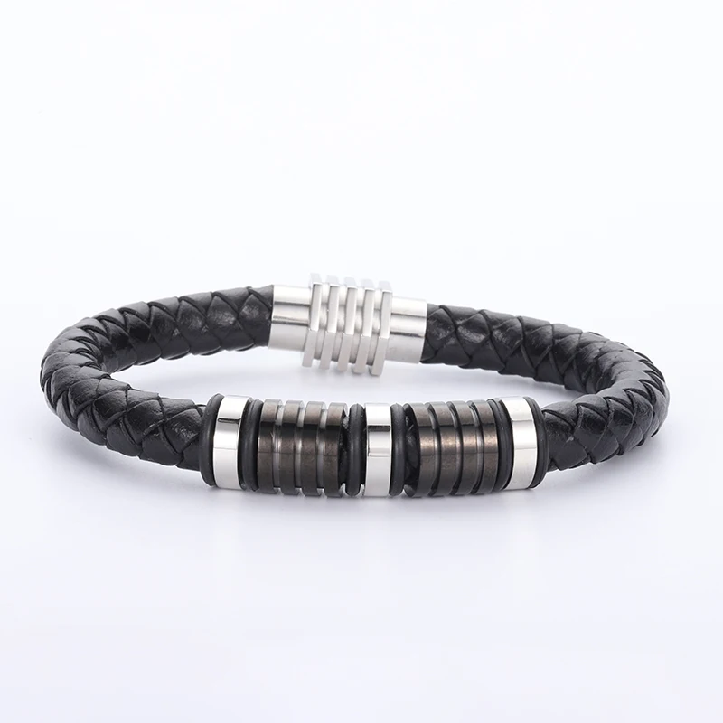 

Singreal Braided Round Leather Bracelet for Men Jewelry Stainless Steel Magnetic Buckle Beads Bracelets Bangles Gifts for Men