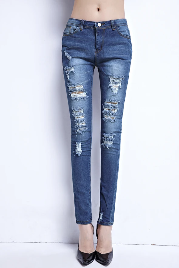 pencil jeans in Europe and the foot hole Boyfriend stretch cotton |