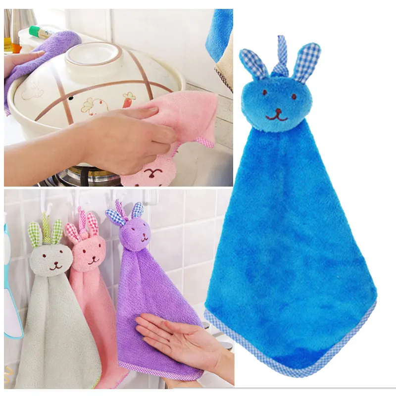 

1PC Multiple Colour Cute Rabbit Cleaning Cloth Kitchen Towel Microfiber Scouring Pad Home Kitchen Bathroom Hanging Dish Towel