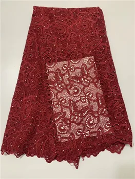 

2019 latest african guipure lace Red blue water soluble chemical lace fabric,high quality african cord lace with stones black