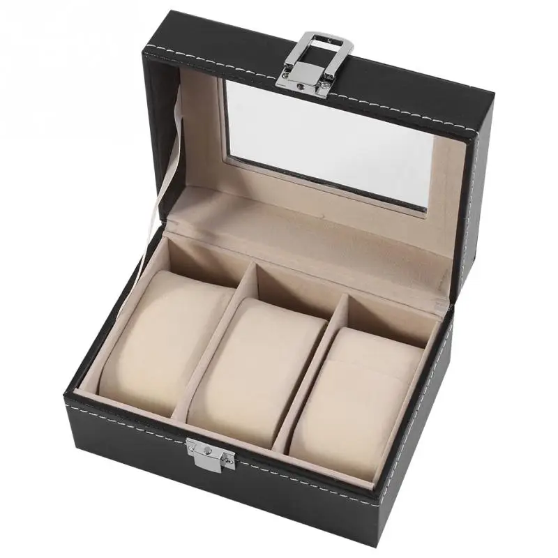 Высококачественный 3 слота коробка из искусственной кожи чехол для часы, ювелирные изделия демонстрационный органайзер для хранения горячий