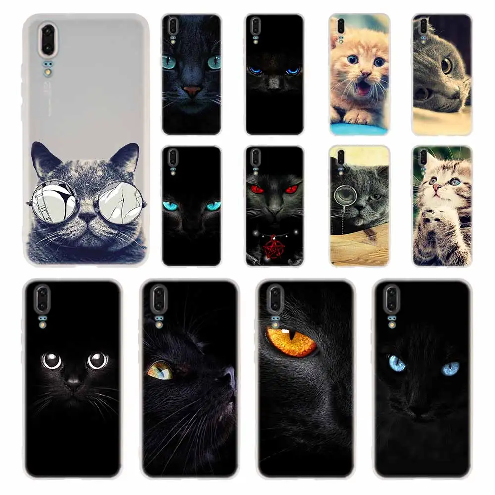 

Black Cat Staring Eyes Phone Case For Huawei P8 P9 Lite 2017 P10 P20 P30 Lite Plus Pro P Smart 2019 Cover Soft Cover