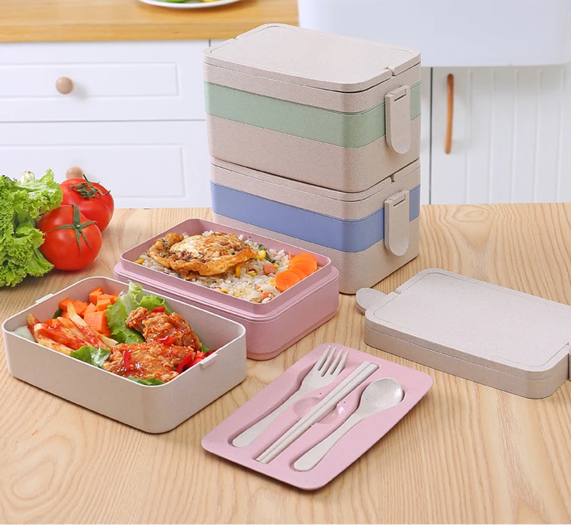Portable Bento Lunch Boxs Three layer Food Container Microwavable Bento Box With Handle For Kids School Outdoor Picnic (1)