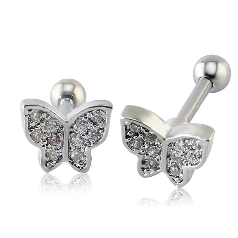 Trendy Stainless Steel Butterfly Crystal Stud Earring Fashion White ...