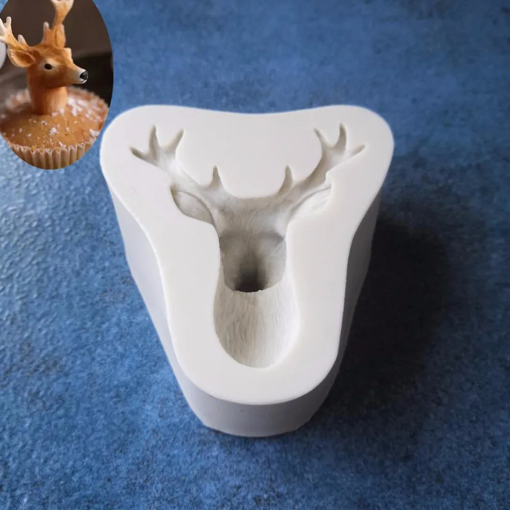 

The New Deer Head Fondant Mold Christmas Elk Silicone Fondant Cake Chocolate Mold Baking Decoration Tools A1141