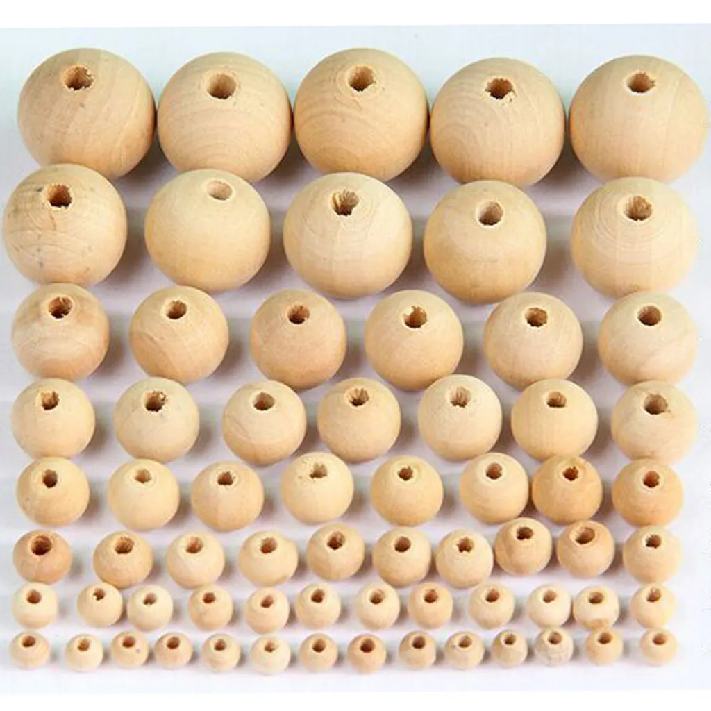 100pcs Natural Unfinished Wood Beads Baby Teething Round Ball Bead DIY Craft 10mm 20mm