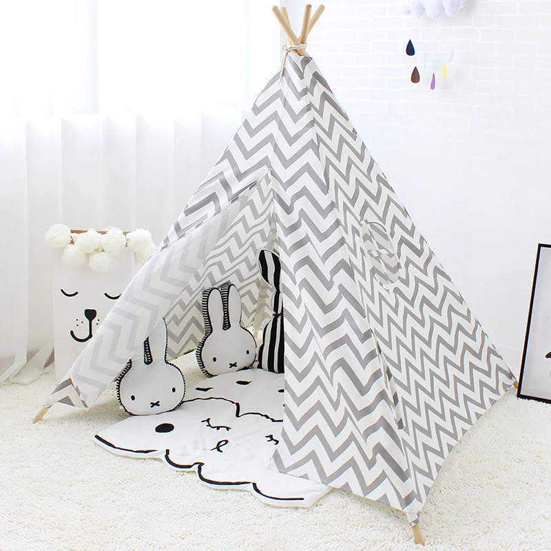 Холщовая палатка для ребенка Tipi в полоску Wigwam детский домик детей игрушки